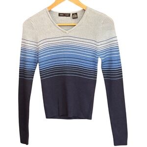 Vintage 90s Jamie Scott V-Neck Sweater Ombre Striped Y2K Coastal Minimalist